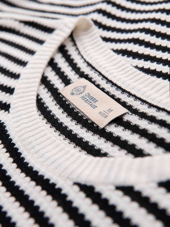 Ombre Clothing Pánske námorníckej pruhované pletené tričko s prerušovanou väzbou - čiernobiele