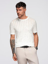 Ombre Clothing Pánsky sveter s okrúhlym výstrihom a krátkymi rukávmi - biely