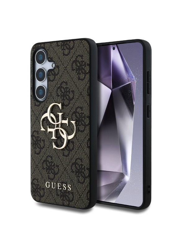 Guess Guess PU 4G kovové logo zadný kryt pre Samsung Galaxy S25+ hnedý