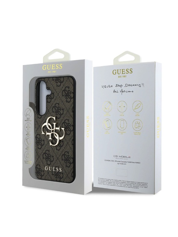 Guess Guess PU 4G kovové logo zadný kryt pre Samsung Galaxy S25+ hnedý