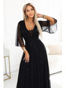 numoco Dlhé trblietavé šaty plus size s výstrihom a priehľadným rukávkom - čierne