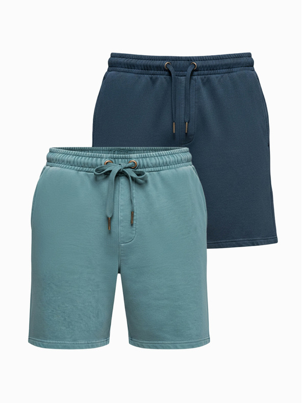 Ombre Clothing Sada dvoch pánskych teplákových šortiek voľného strihu - tmavo modrá/tyrkysová V1 Z126 Ombre Clothing