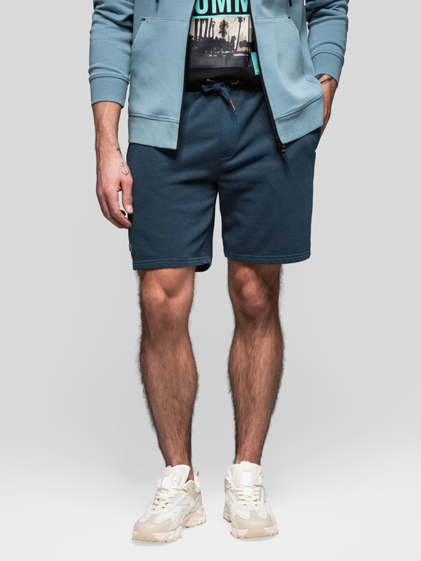Ombre Clothing Sada dvoch pánskych teplákových šortiek voľného strihu - tmavo modrá/tyrkysová V1 Z126 Ombre Clothing