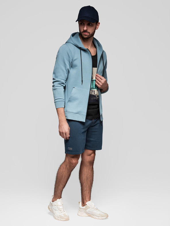 Ombre Clothing Sada dvoch pánskych teplákových šortiek voľného strihu - tmavo modrá/tyrkysová V1 Z126 Ombre Clothing