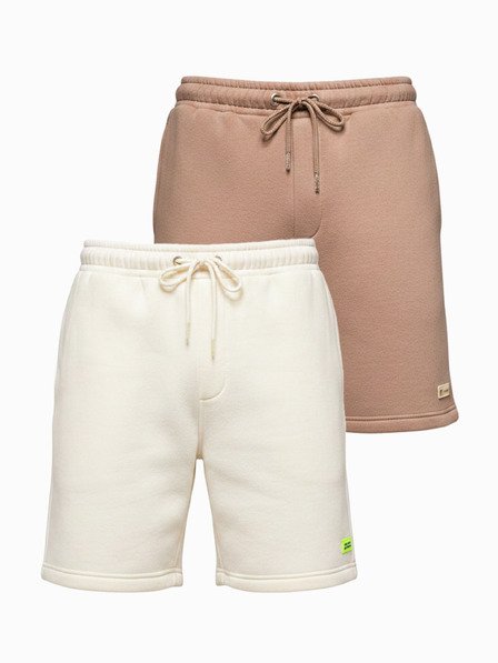 Ombre Clothing Sada dvoch UNISEX kraťasov s elastickým pásom - krémová/svetlo hnedá V2 Z129 Ombre Clothing