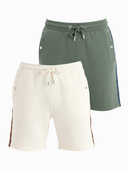 Ombre Clothing Sada dvoch pánskych teplákových šoriek s pruhmi - krémová/olivová V2 Z128 Ombre Clothing