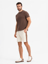 Ombre Clothing Sada dvoch pánskych teplákových šoriek s pruhmi - krémová/olivová V2 Z128 Ombre Clothing