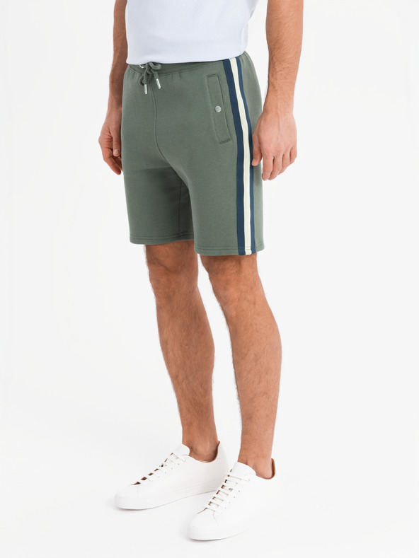 Ombre Clothing Sada dvoch pánskych teplákových šoriek s pruhmi - krémová/olivová V2 Z128 Ombre Clothing