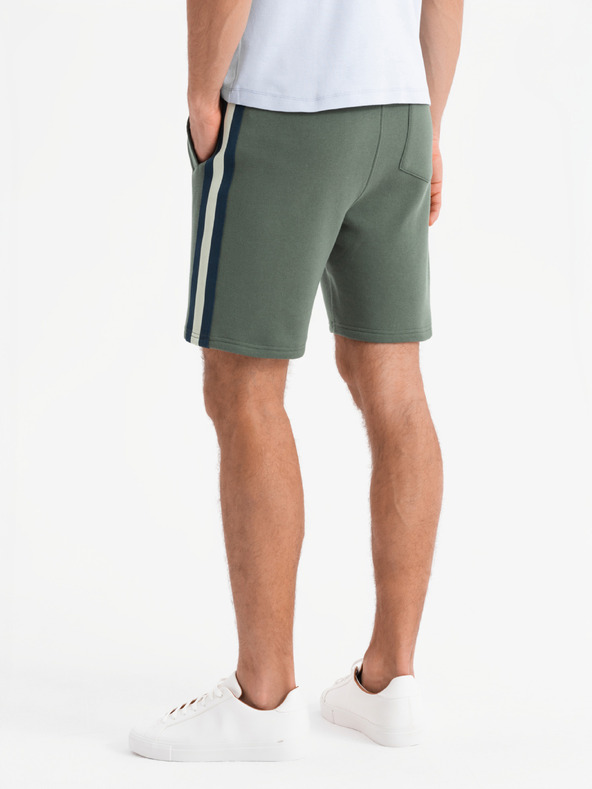 Ombre Clothing Sada dvoch pánskych teplákových šoriek s pruhmi - krémová/olivová V2 Z128 Ombre Clothing