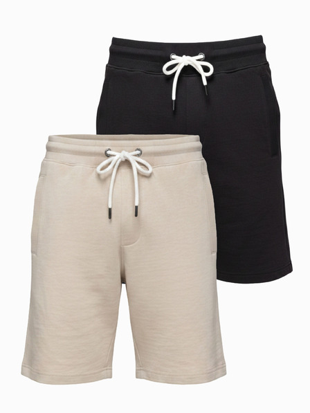 Ombre Clothing Sada dvoch pánskych základných teplákových kraťasov - čierno-béžová V1 Z124 Ombre Clothing