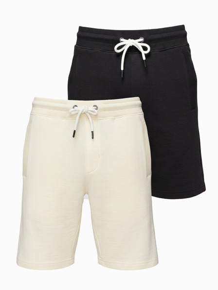 Ombre Clothing Sada dvoch pánskych základných teplákových kraťasov - čierna/krémová V2 Z124 Ombre Clothing