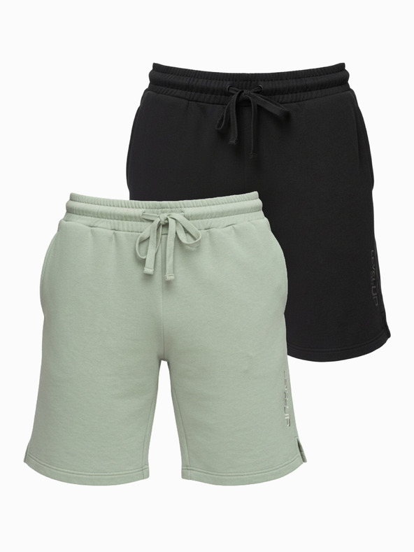 Ombre Clothing Sada dvoch pánskych teplákových šoriek z froté úpletu regular fit - čierna/svetlo zelená V1 Z125 Ombre Clothing