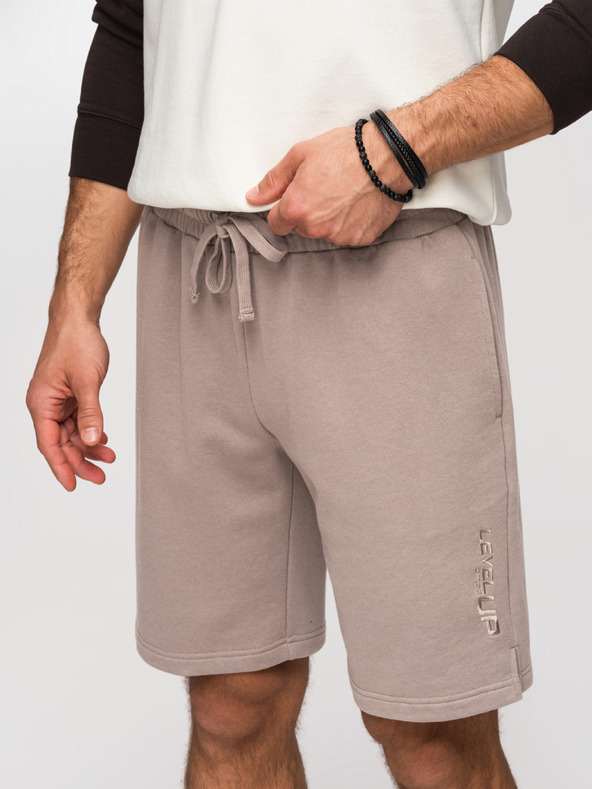 Ombre Clothing Sada dvoch pánských teplákových šoriek regular fit z french terry tkaniny - béžová/svetlo zelená V2 Z125 Ombre Clothing