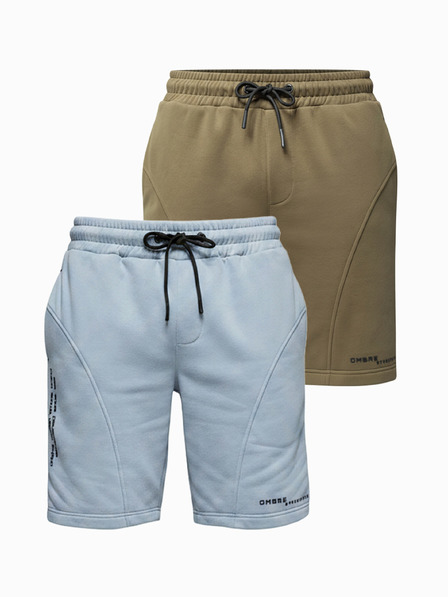 Ombre Clothing Sada dvoch pánskych teplákových šoriek s potlačou - svetlo modrá/tyrkysová V1 Z127 Ombre Clothing