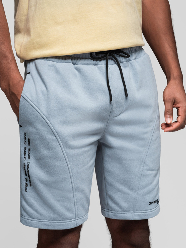 Ombre Clothing Sada dvoch pánskych teplákových šoriek s potlačou - svetlo modrá/tyrkysová V1 Z127 Ombre Clothing