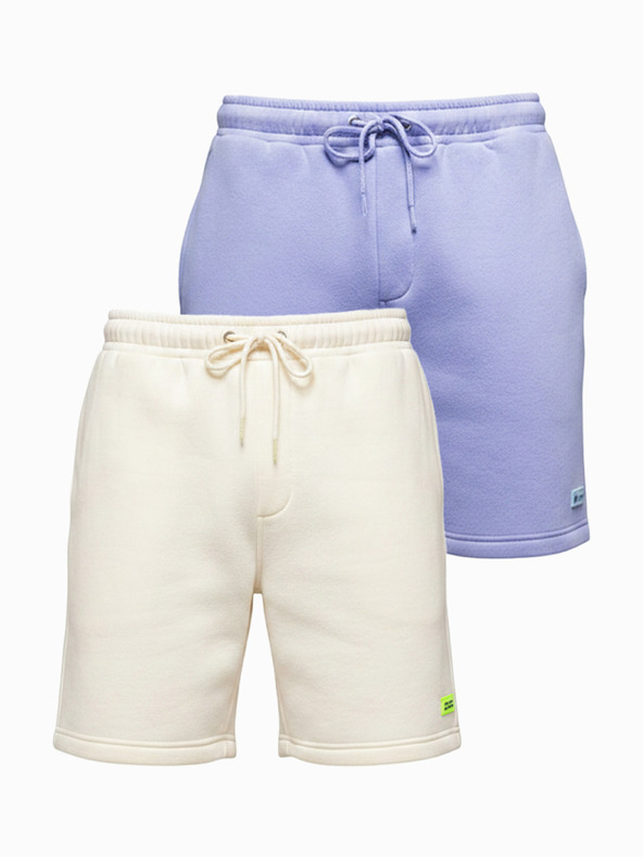 Ombre Clothing Sada dvoch UNISEX kraťasov s elastickým pásom - krémová/svetlo fialová V1 Z129 Ombre Clothing