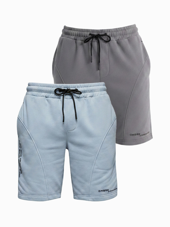 Ombre Clothing Sada dvoch pánskych teplákových šoriek s potlačou - svetlo modrá/sivá V2 Z127 Ombre Clothing