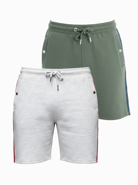 Ombre Clothing Sada dvoch pánskych teplákových šoriek s pruhmi - sivá melanž/olivová V1 Z128 Ombre Clothing