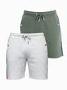 Ombre Clothing Sada dvoch pánskych teplákových šoriek s pruhmi - sivá melanž/olivová V1 Z128 Ombre Clothing