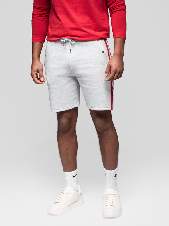 Ombre Clothing Sada dvoch pánskych teplákových šoriek s pruhmi - sivá melanž/olivová V1 Z128 Ombre Clothing