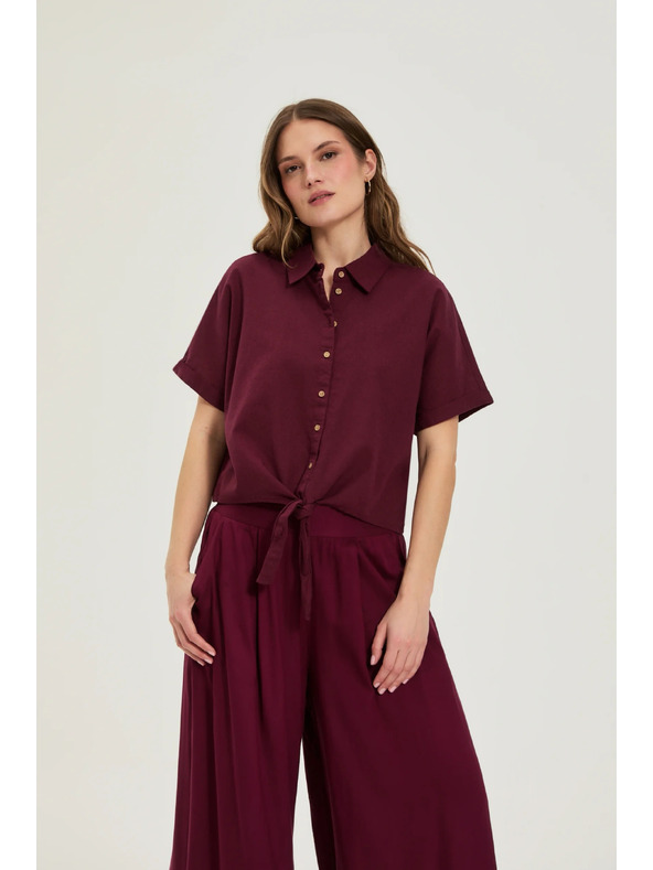 Moodo Burgundy košeľa so zaviazaním Moodo