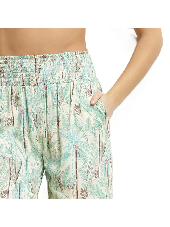 DIM DIM TROPICAL PANTS - Dámske plážové nohavice - zelená - svetlo hnedá - smotanová
