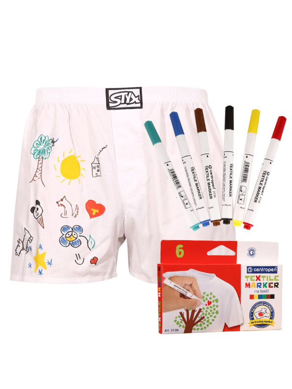 Styx Pánske trenky Styx klasická guma biele + fixy na textil