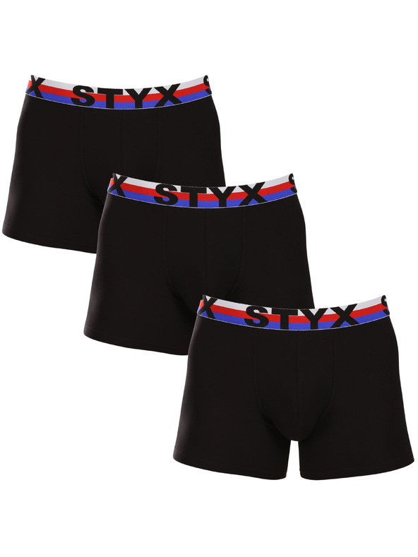 Styx Sada troch - pánske boxerky Styx long športová guma čierne trikolóra