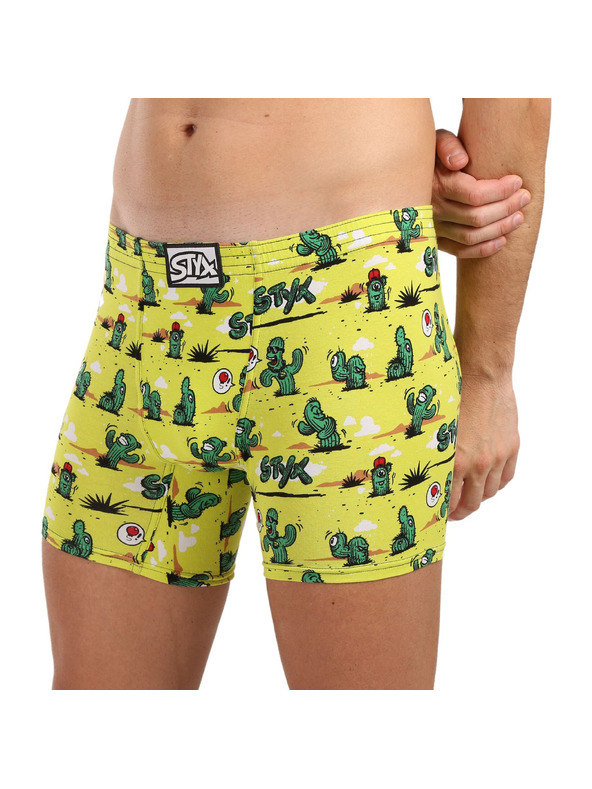 Styx Pánske boxerky Styx long art klasická guma kaktusy