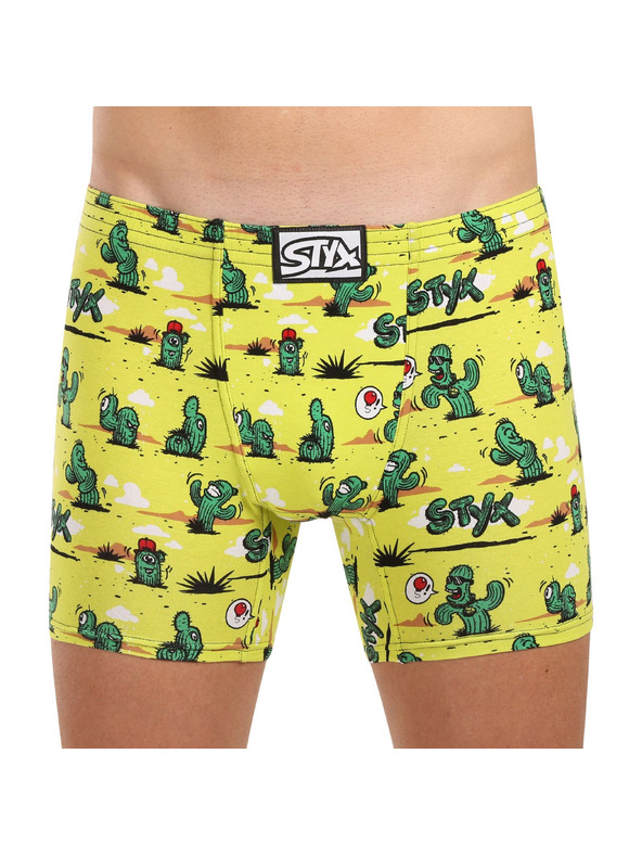 Styx Pánske boxerky Styx long art klasická guma kaktusy