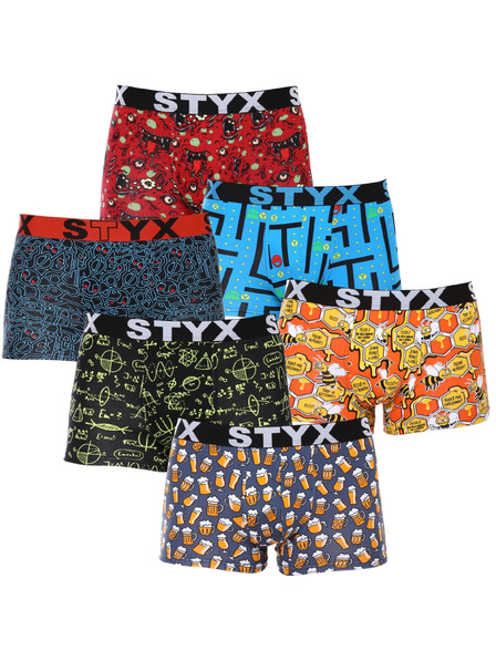 Styx Sada šesť - pánske boxerky Styx art športová guma viacfarebné