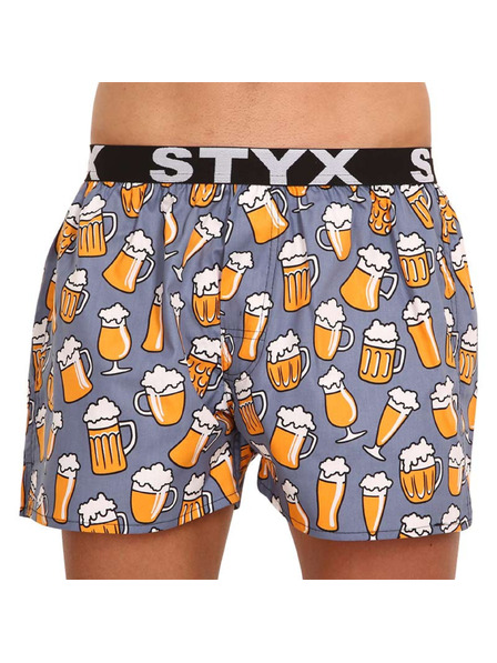 Styx Šedé a žlté šortky so športovou gumou Styx art Beer