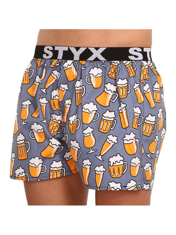 Styx Šedé a žlté šortky so športovou gumou Styx art Beer