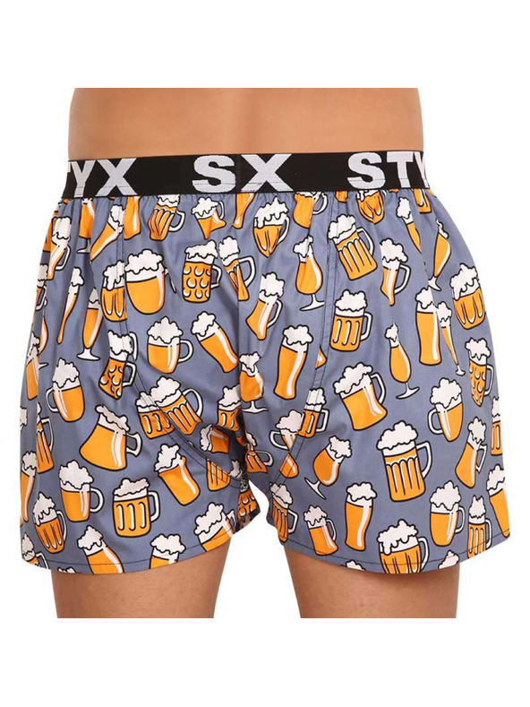 Styx Šedé a žlté šortky so športovou gumou Styx art Beer