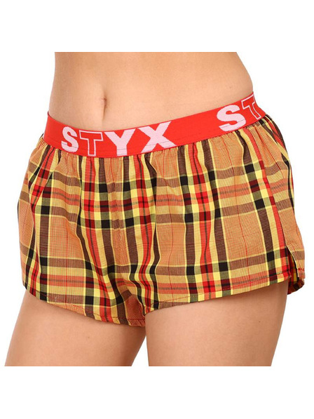 Styx Červené a oranžové dámske kockované šortky na spanie Styx