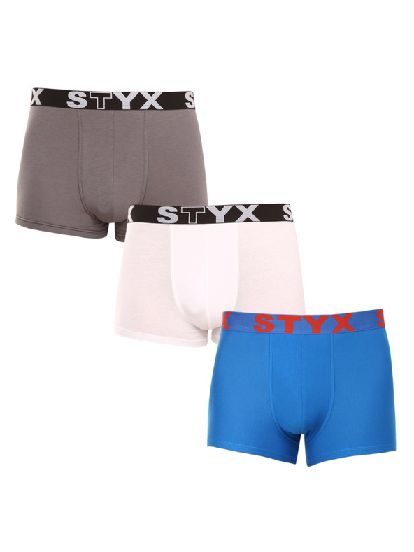 Styx Súprava troch pánskych boxeriek v sivej, bielej a modrej farbe Styx