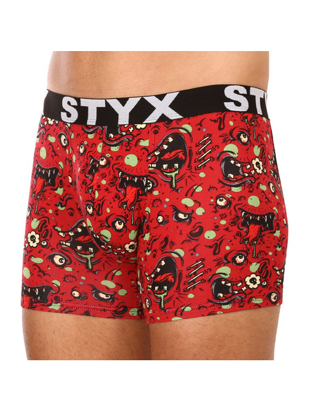 Styx Červené pánske vzorované boxerky Styx Zombie
