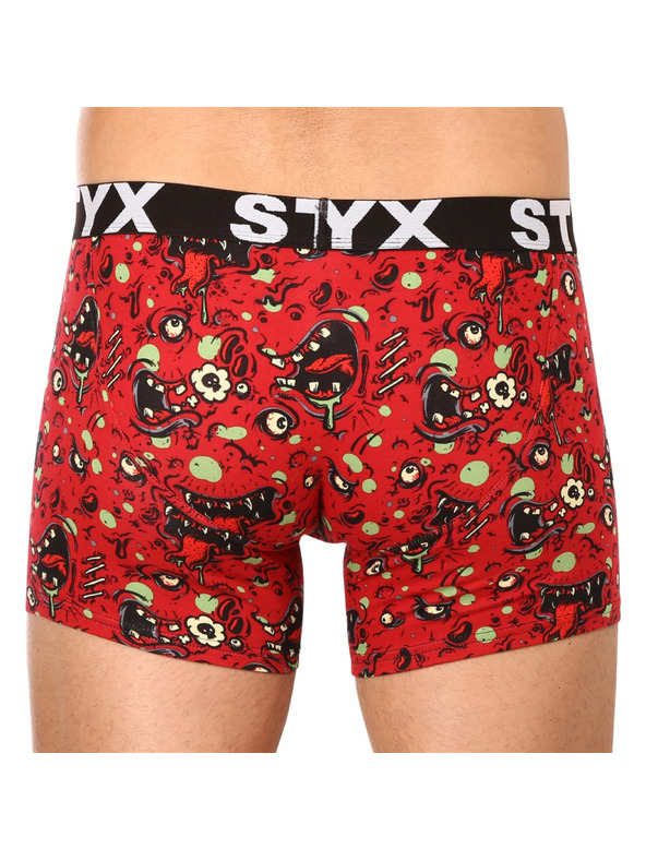 Styx Červené pánske vzorované boxerky Styx Zombie