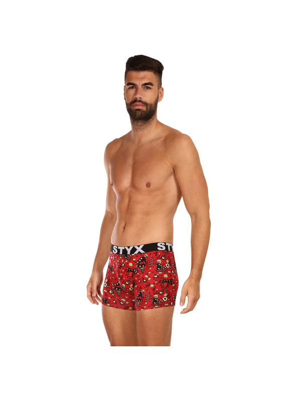 Styx Červené pánske vzorované boxerky Styx Zombie