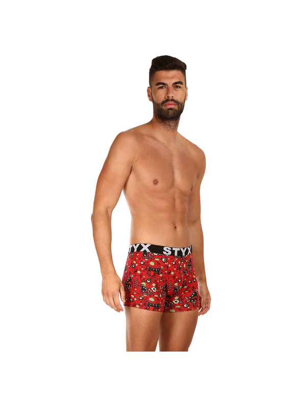 Styx Červené pánske vzorované boxerky Styx Zombie