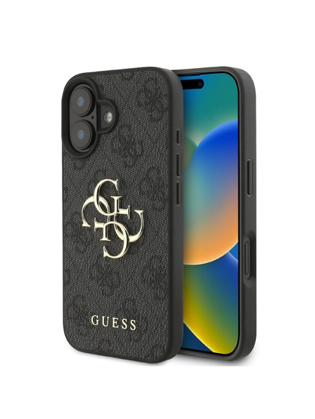 Guess Guess PU 4G Metal Logo Zadný kryt pre iPhone 16 sivý