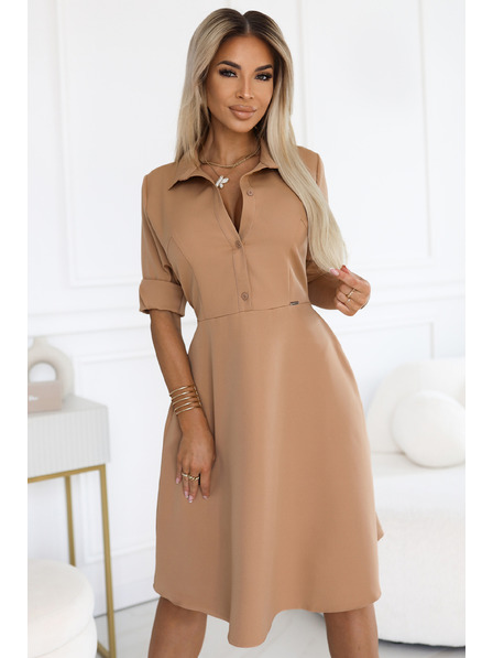 numoco Voľné košeľové šaty s opaskom - MOCHA MOUSSE