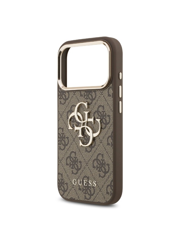 Guess Guess PU Leather 4G Metal Logo Gold Frame Zadný Kryt pre iPhone 17 Pro Max Brown