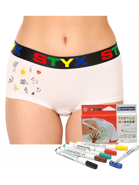 Styx Dámske nohavičky Styx s nohavičkou biele + fixy na textil
