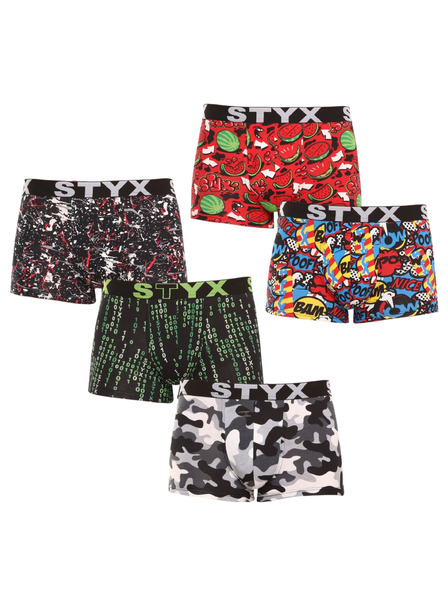 Styx Sada piatich - pánske boxerky Styx art športová guma viacfarebné