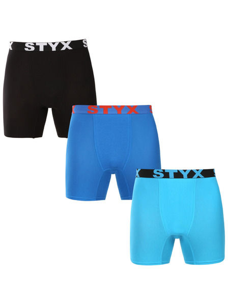 Styx Sada troch kusov - pánske boxerky Styx dlhé športové elastické pestrofarebné