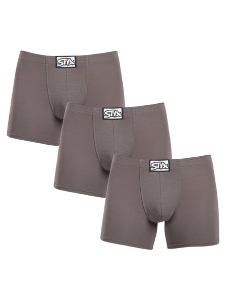 Styx Sada troch - pánske boxerky Styx long klasická guma tmavo sivé