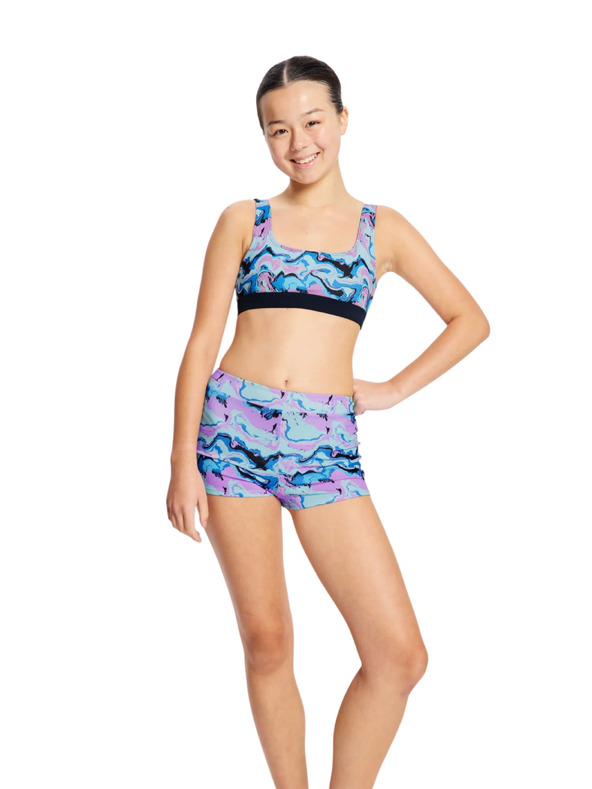 Modibodi Dievčenské plavky Modibodi Performance Reversible Crop Top Marble Blue horná časť