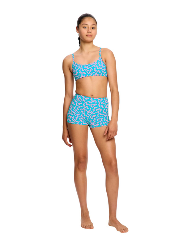 Modibodi Dievčenské menštruačné plavky Modibodi Performance Hi Waist Short Super Wavy Blue spodný diel