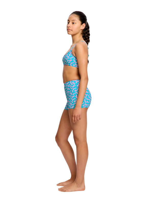 Modibodi Dievčenské menštruačné plavky Modibodi Performance Hi Waist Short Super Wavy Blue spodný diel
